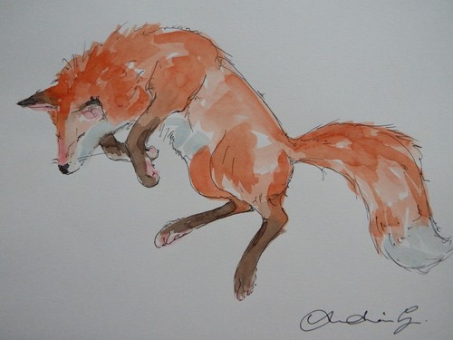Watercolour painting fox