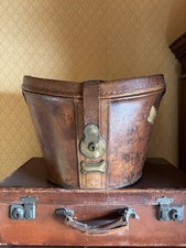 Antique Brown Leather Travel Top Hat Box Case With  Top Hat #2
