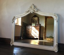 Antique White French Shabby Chic Swept Ornate  Over mantle Arch Wall Mirror