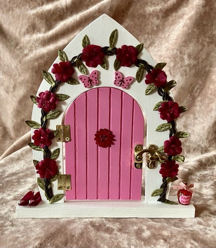 Pink rose fairy door - pink,