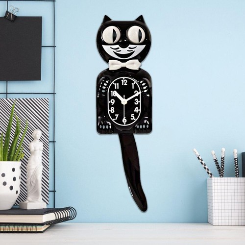 Vintage black cat clock - black,