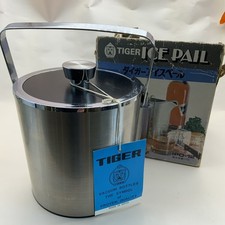 Vintage Ice Bucket Tiger Japan 1970's 80s Boxed Unused Chrome Retro Cocktail
