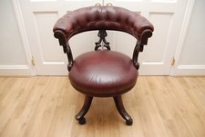 Antique Captains Armchairs Burgundy  Leather Upholstery on Castors