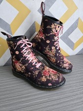 Dr Martens Floral Pink Rose Canvas 8 Eye Boots 11821 - UK Size 7