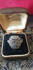 Antique Vintage Art Deco Sterling Silver & Marcasite Ring Size UK W, US 11 1/4