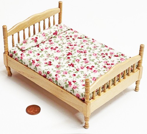 Dolls house double - bed, pine