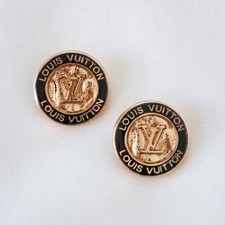 Set of 2 Louis Vuitton Buttons, Black, Gold, Round, 18mm, Stamped