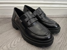 Zara Women’s Black Patent Chunky Loafers Slip On Shoes - Size UK 3 EU 36 - BNWOB