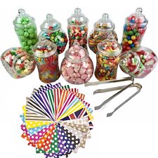 10x 650 & Spiral Plastic Sweet Jars 2 tongs 50 bags  Candy Buffet Wedding PARTY
