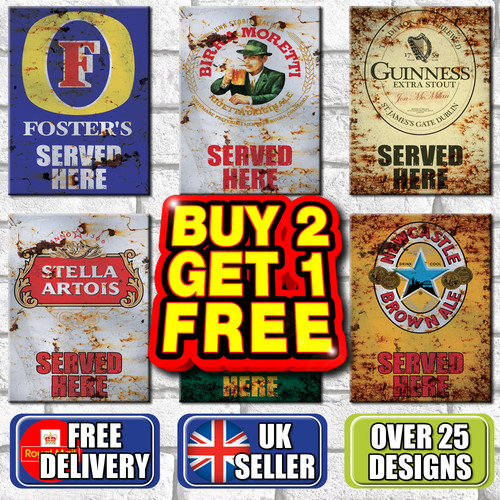 Served here metal signs shed - here,