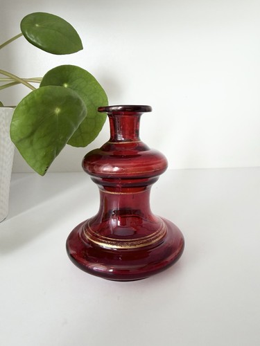 Antique cranberry glass vase - cranberry,