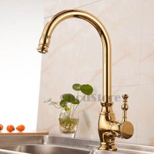 Gold Polished Brass Single Lever Kitchen Sink Faucet Vessel Mixer Swivel Tap NEW