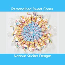 Personalised Pre filled sweet cones,Party bag, *FREE DELIVERY * *Free stickers*