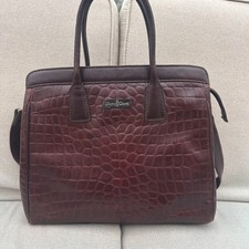 Gianni Conti Vintage Croc-Embossed Leather Handbag Brown Italy Structured bag