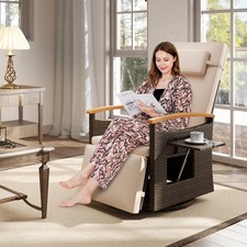 360° Swivel Garden Recliner Armchair Outdoor Rattan Reclining Lounge Chair