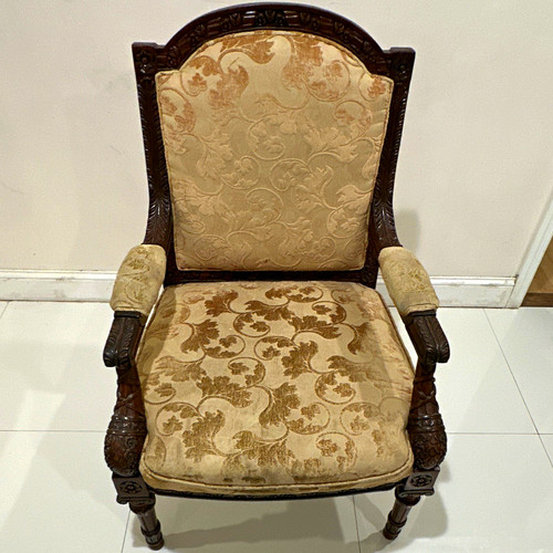 Set upholstered wood - of, 4