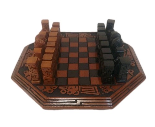 Vintage hand carved aztec wood - carved,