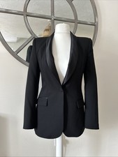 Zara Black Satin Lapel Blazer Smart Tux Jacket XS Xtra Small Uk 6 8