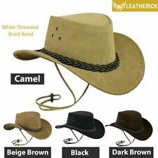 Australian Western Aussie Style Real Leather Cowboy Bush Hat With Chin Straps
