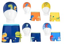 Kids Boys Swim Shorts & Cap Set UPF 50+ Quick Dry Trunks Beachwear Age 2-14
