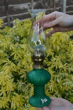 Vintage Unused Green Glass Paraffin / Kerosene Decorative Lamp ~35.5 cm Tall