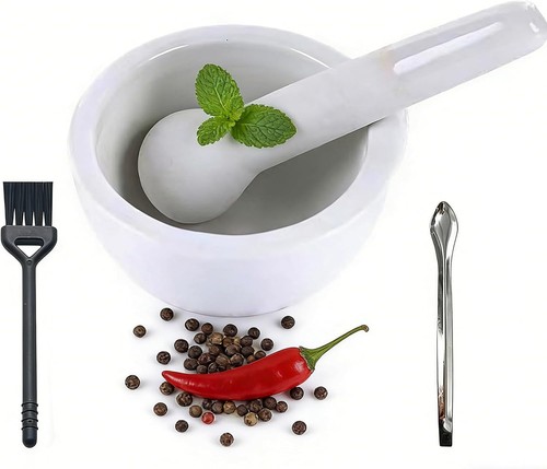 Ceramic mortar and pestle - and,