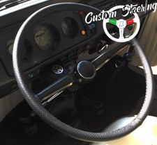 FOR VW T2 BAY WINDOW BLACK PERFORATED LEATHER STEERING WHEEL COVER DOUBLE STITCH