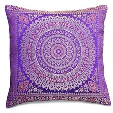 Purple Indian Mandala Cushion Covers Boho Art Silk ethnic Banarsi 40 x 40 cms UK