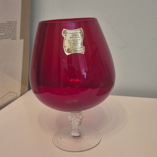 Large hand blown red brandy - red,
