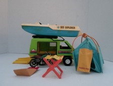 Vintage 1977 Fisher-Price Adventure People Daredevil Sports Van boat Motorcycle
