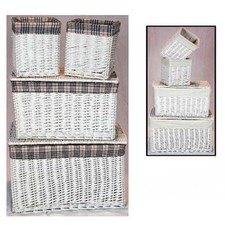 LARGE SET/4 WICKER BASKETS WASH LAUNDRY/CLOTHES SHABBY CHIC TOY SHOE STORAGE