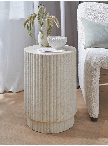 Cream ribbed side table - cream,