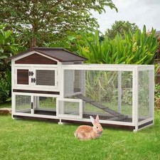 Rabbit Hutch Indoor Outdoor 2 Story Bunny Cage with 3 No Leak Trays