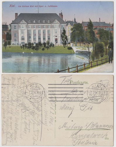Postcard kiel sparkasse 1916 - postcard,