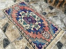 1980s Turkish Small Vintage Handmade Geometric Tribal Anatolian Rug 2.3x4.0 ft