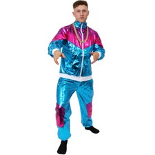 MENS LADIES 1980S SHELL SUIT FANCY DRESS COSTUME SCOUSER SHINY RETRO TRACKSUIT