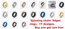 BUY 2, GET 1 FREE    Unisex ` spinning chain` fidget rings,  various designs.