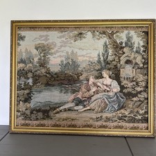 Vintage Framed Courting Couple Tapestry Fabric French Country Cherubs 100 X 80cm
