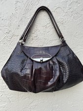 Furla crocodile-embossed leather handbag in a dark brown or black color