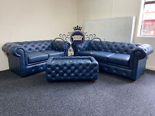 Chesterfield Sofa in Blue Bonded Leather