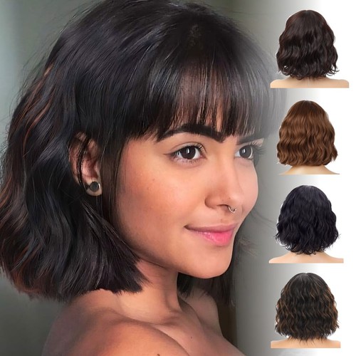 Curly bob wig with bangs - 10''curly,