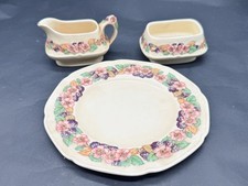 VINTAGE CROWN DUCAL GAINSBOROUGH ENGLAND FLORAL PLATE MILK JUG SUGAR BOWL SET