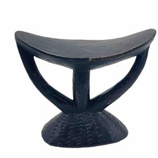 Vtg African Tribal Back Nape Headrest Ethiopian Wood Carving Ethnic Neck Pillow