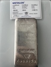 Metalor 1Kilo Fine Silver Bar