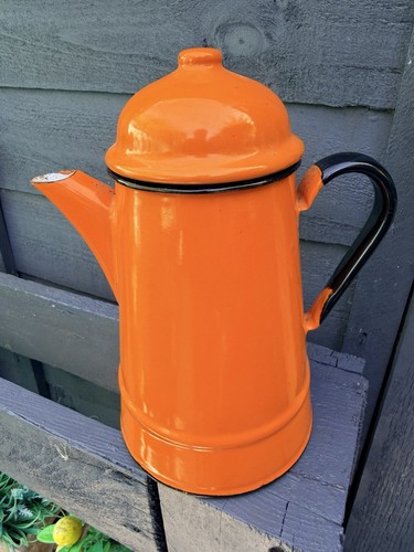 Vintage orange enamel coffee - orange,
