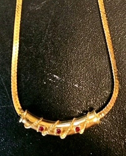 Bar necklace with ruby - cz, ruby's