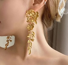 Extra Large Matte Gold Flower Statement Earrings Petals Wedding Pageant Prom 5