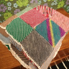 Vintage Shabby Chic Patchwork Squares Knitted Pink Blanket Throw