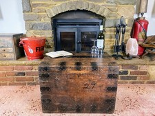 Old Antique Oak Chest, Vintage Wooden Storage Trunk, Blanket Box, Coffee Table.