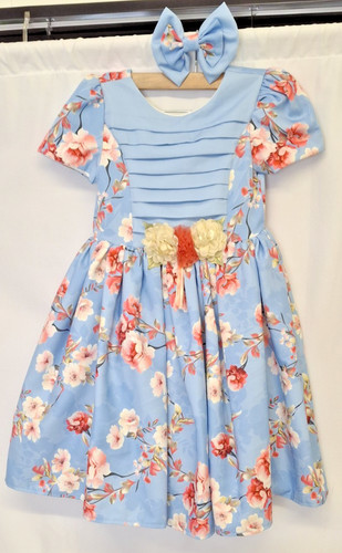 Girls blue floral print party - blue,